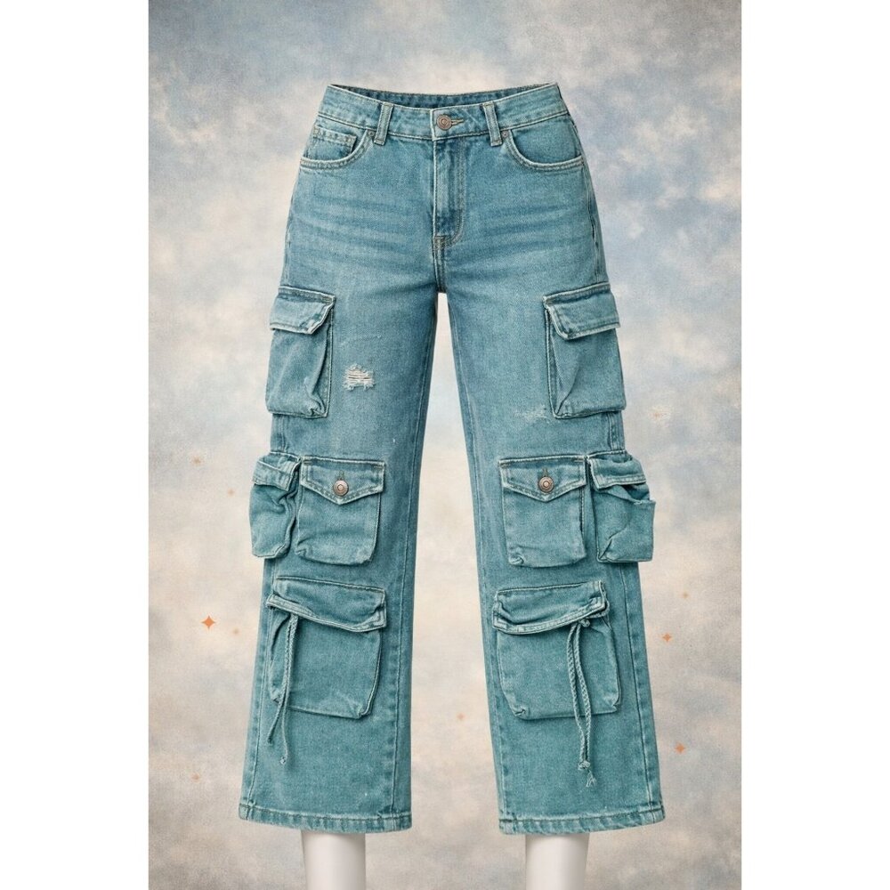 VIP Jeans Teal‎ Green Cargo Straight Leg Size 9 29W
